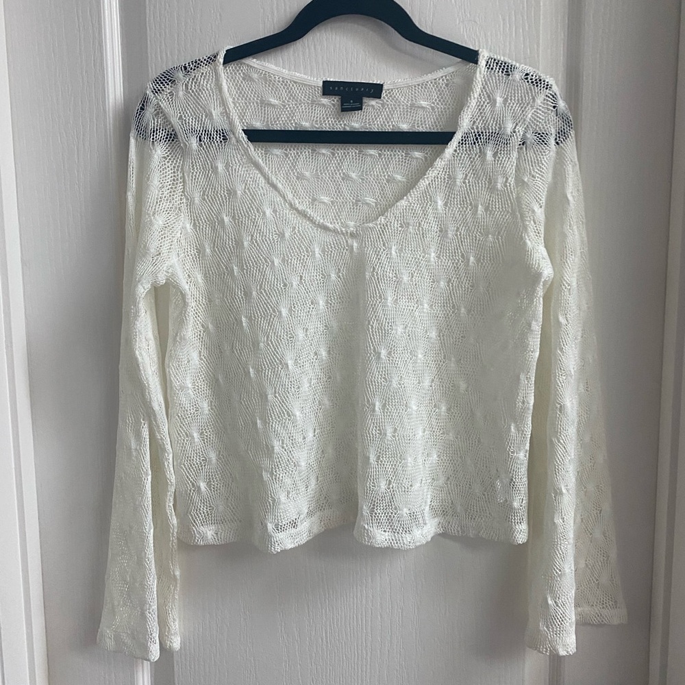 White crochet crop top with bell sleeves